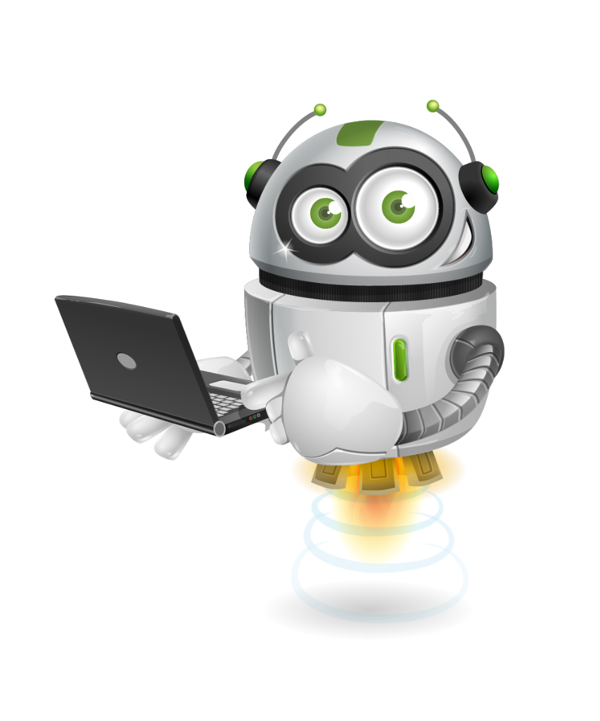 Pan-African Spark Mascot — Engineering Robot with Laptop and Rocket Propulsion